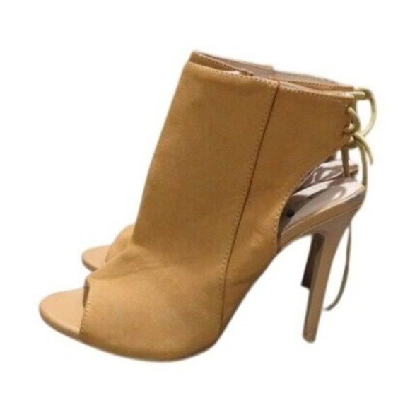 BOGO Rue21 Brown suede peep toe booties ankle boots heeled mules heels M 7-8 - Picture 1 of 13